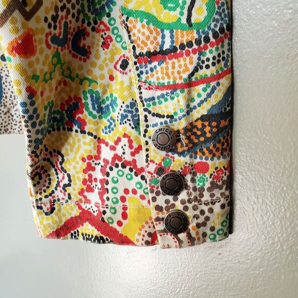 Chico's Jacket Womens Size Small(4) Colorful Abstract Lightweight Denim Stretch - Picture 8 of 11